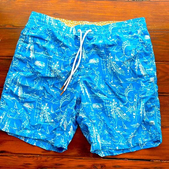 Bonobos lined elastic waist pull on drawstring lined nautical print swim trunks - Picture 1 of 6
